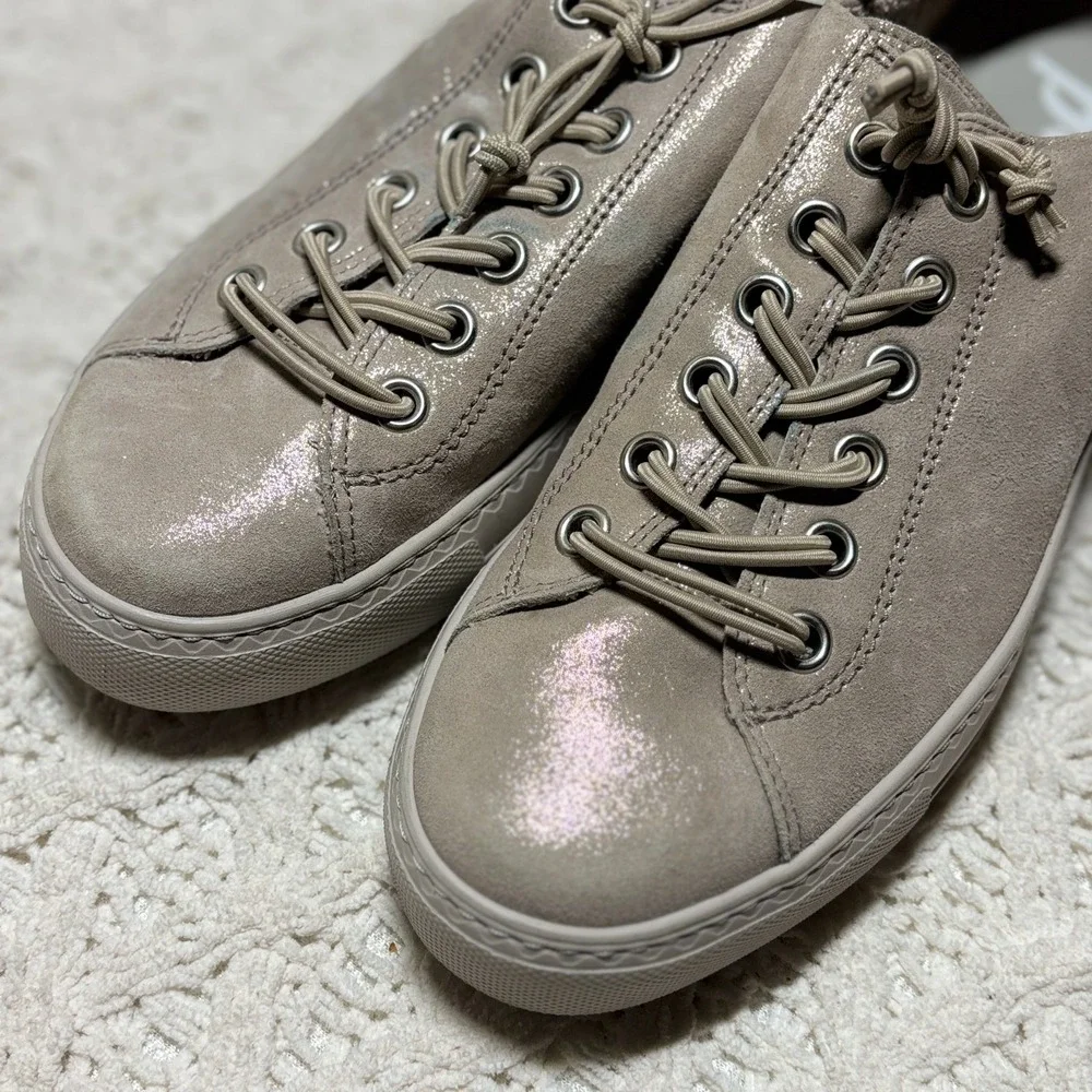 Paul Green $498 Genuine‎ Leather Taupe Shimmer Platform Lace Up Sneakers US 8.5 - Picture 2 of 16